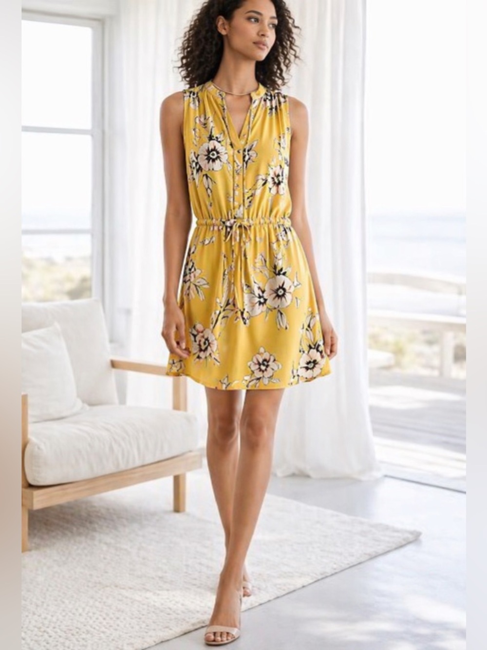 Babaton Aritzia Benedict Dress – Yellow Floral 100% Silk | Size M